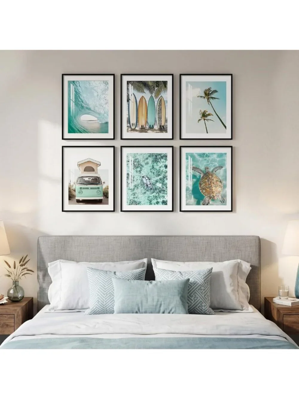Coastal Turquoise Beach Wall Art - Framed Ocean Decor for Living Room, 11x14